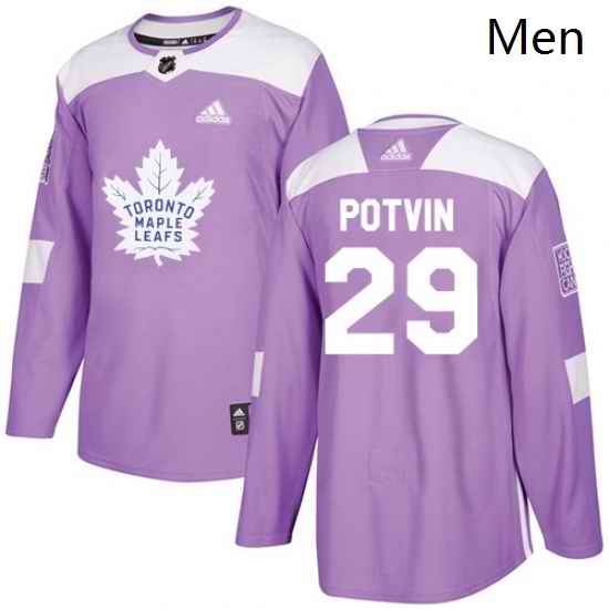 Mens Adidas Toronto Maple Leafs 29 Felix Potvin Authentic Purple Fights Cancer Practice NHL Jersey